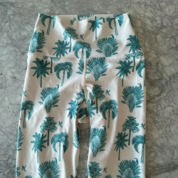 Beach Riot Palm Tree Print Mesh Leggings White Blue Small - Picture 4 of 9